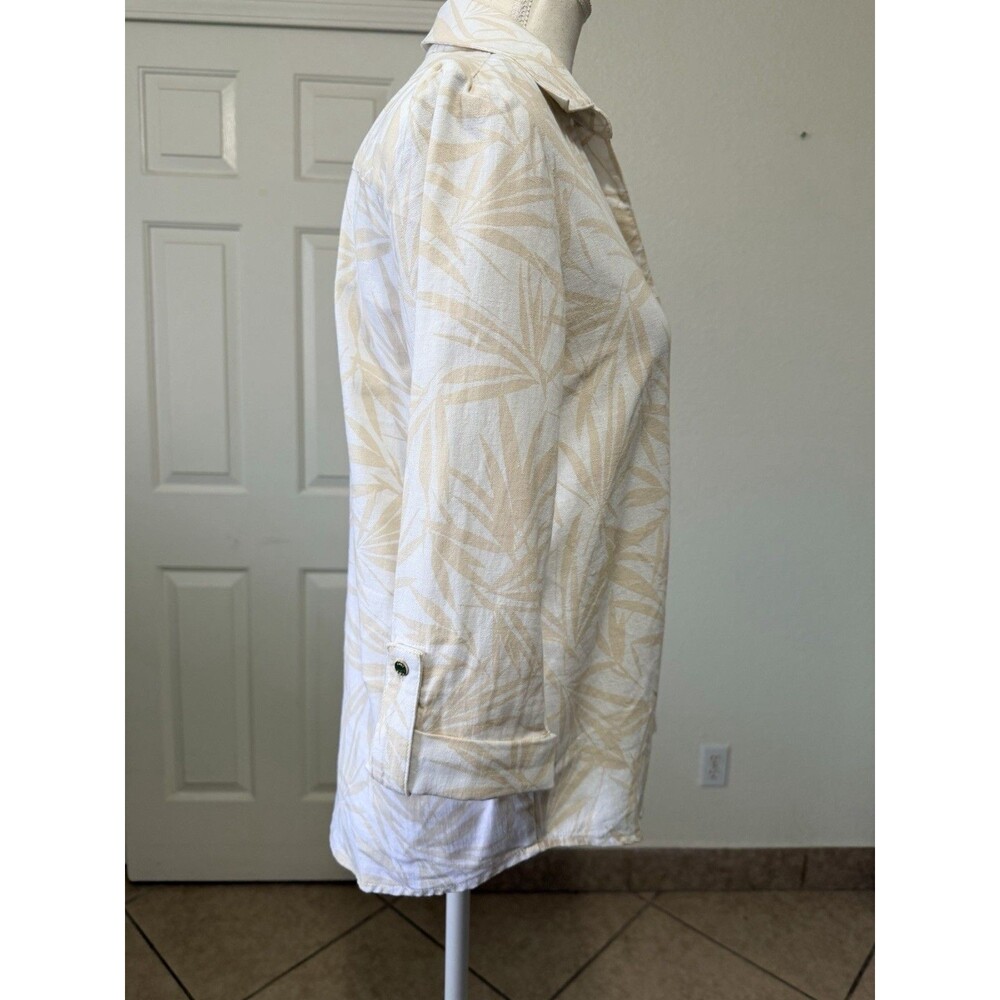 Anne Klein Women's Linen Blend Tropical Button Shirt XS Beige Resort Top Coastal - Picture 4 of 15